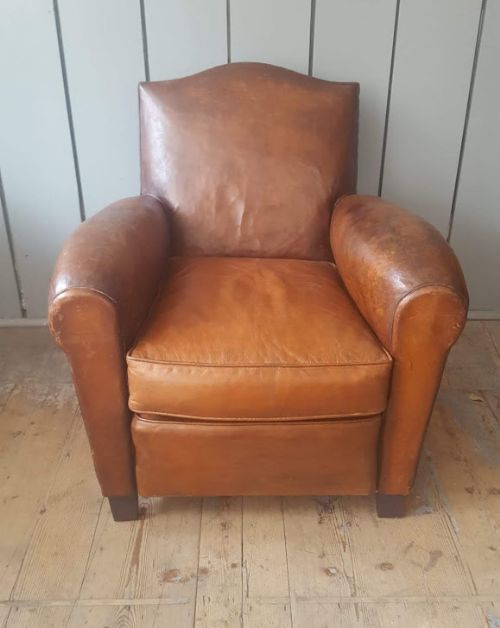 Antique French Leather Clubchair Armchair C1920
