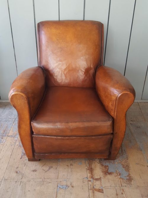 French Leather Club Armchair C1920