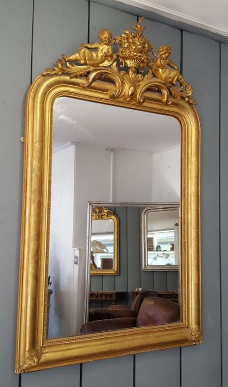Antique French Gilded Cherub Mirror C1870