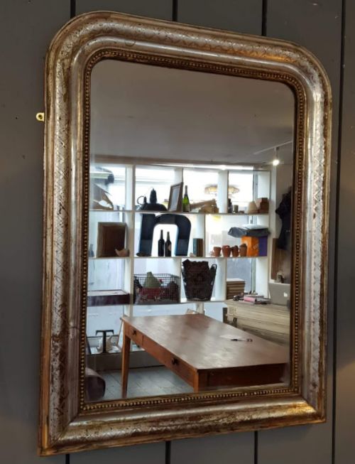 Antique Pretty French Silver Gilded Mirror C1880