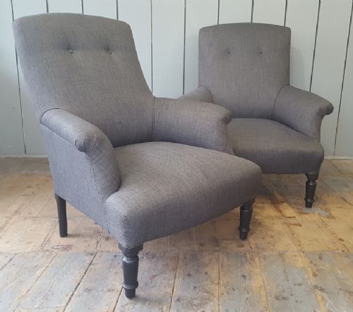 His and Her French Charcoal Grey Armchairs C1910