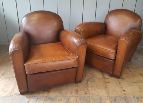 Vintage French Leather Armchairs C1930