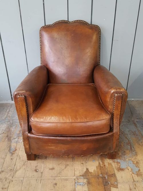 Antique French Leather Club Chair C1930