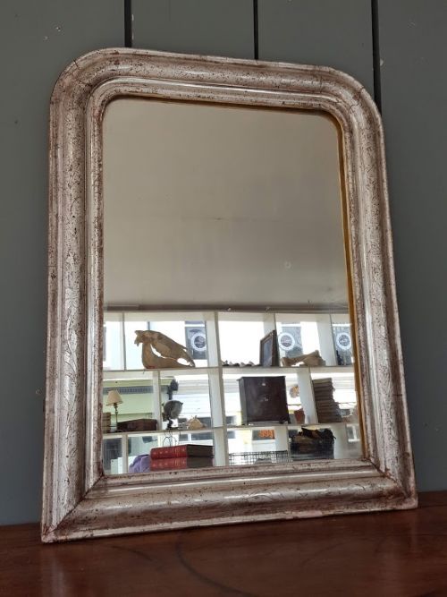 Antique Pretty French Silver Gilded Mirror C1880