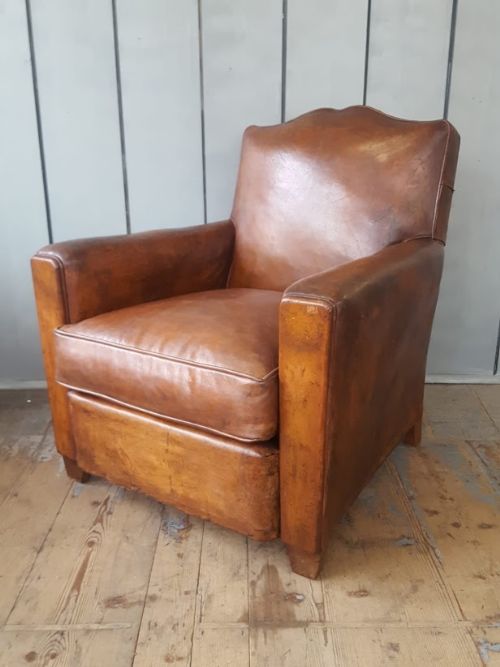 French Leather Club Armchair C1930