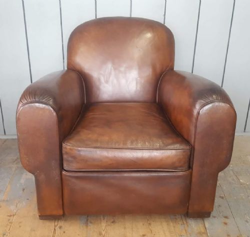 French Leather Club Armchair C1930