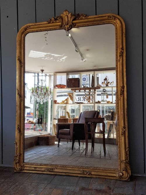 Wide Antique French Gilded Mirror C1860