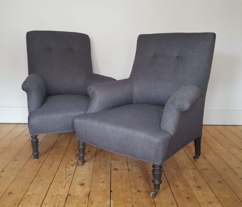 French Charcoal Grey Antique Armchairs C1910