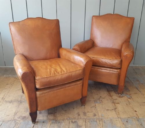 Pair of French Leather Club Chairs