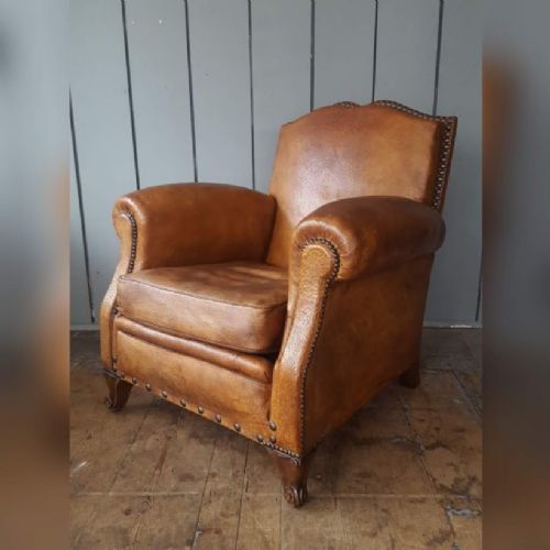 Exceptional Antique Leather Library Armchair C1930