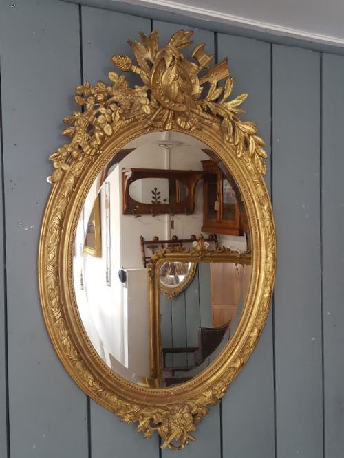 Beautiful Antique Ornate French Oval Mirror