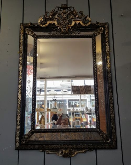 Venetian Glass and Ebonised Silver Gilt Cushioned Mirror C1880