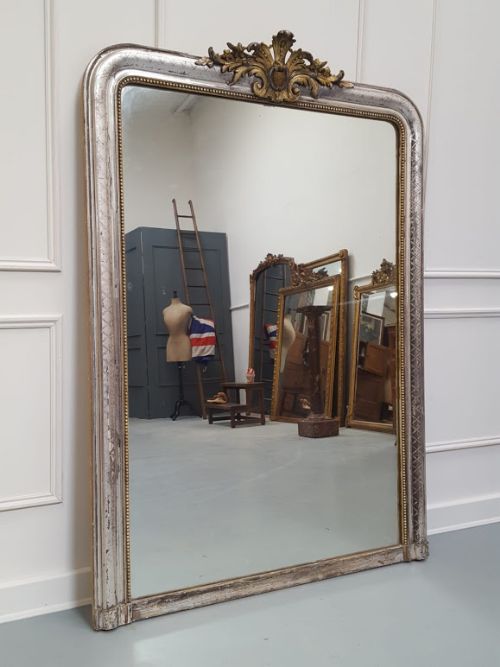 Beautiful Large Silver Antique French Mirror C1880