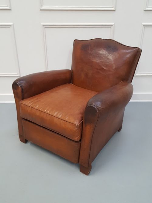 fig 1. French Moustache Back Leather Club Armchair C1930