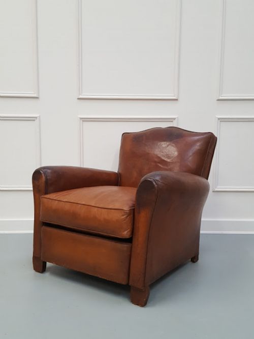 French Moustache Back Leather Club Armchair C1930