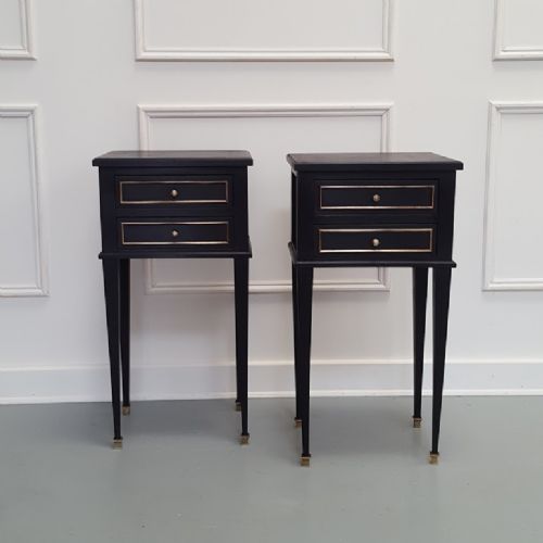 Pair of Ebonised French Bedside Cabinets C1930