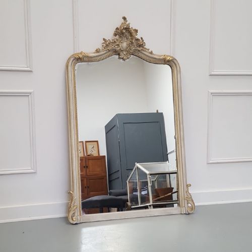Antique French Grey Painted Mirror C1890