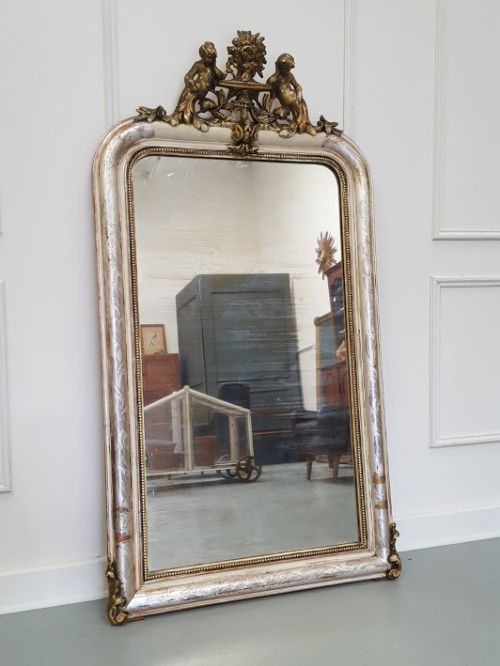 Fantastic Antique French Silver Gilded Mirror C1880
