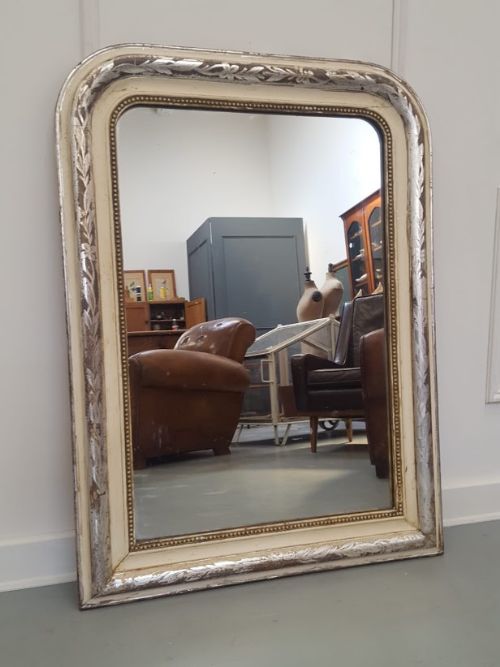 Silver and White French Antique Mirror C1880