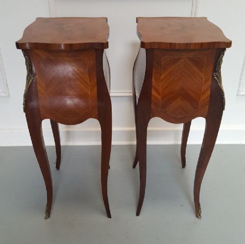 Marquetry Bombe Shaped Bedside Cabinets C1930