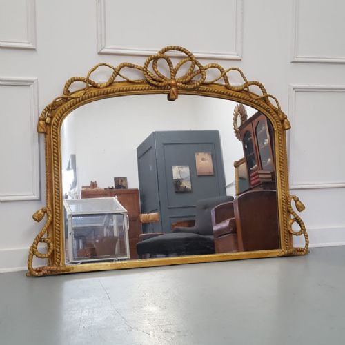 Beautiful Gilded English Rope Design Overmantle Mirror C1870