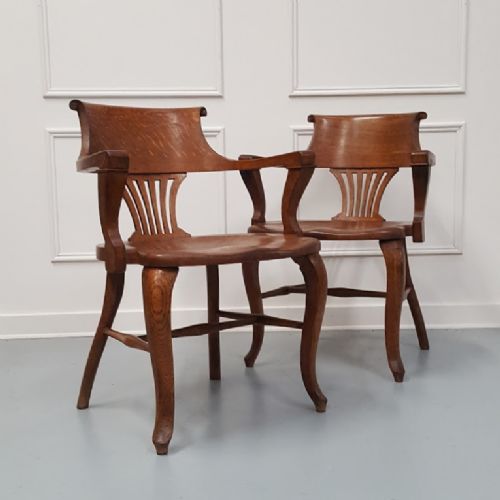 Pair of Handsome Antique Solid Oak Captain Chairs C1900