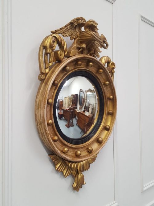 Antique Regency Carved Convex Mirror C 1820