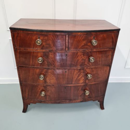 Flame Mahogany Antique Bowfront Chest C1830