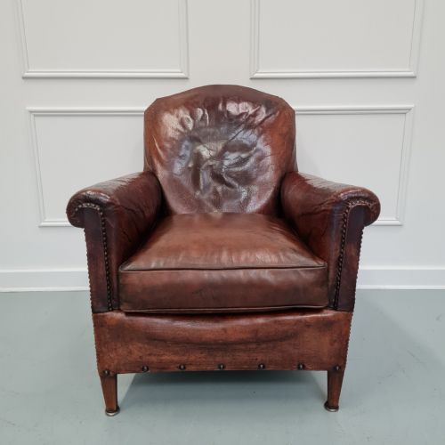 Antique Small Leather Library Chair