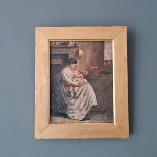 Antique Painting of Mother and Child