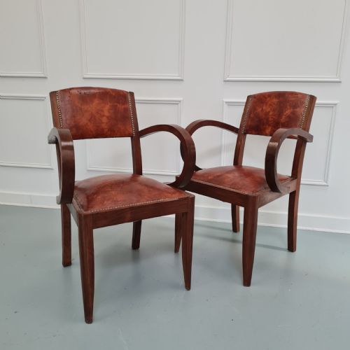 Pair of Leather Bridge Desk Chairs C1930