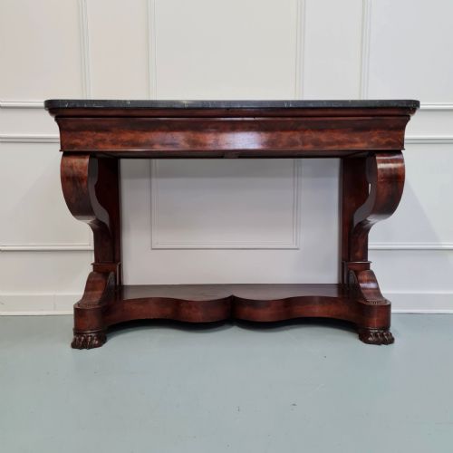Large French Flame Mahogany Console Table C1830