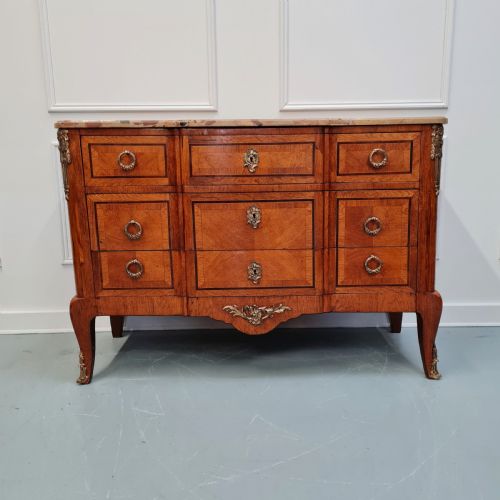 Transitional Style Antique French Variegated Marble Commode C1900