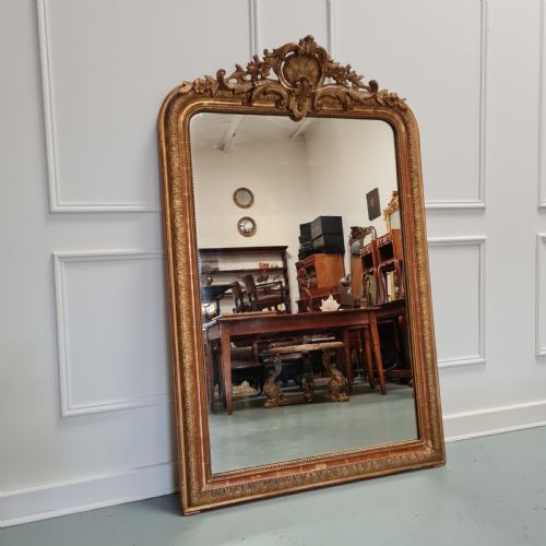 Antique French Mirror with Scallop Top C1870