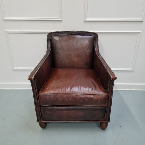 Antique 1920s French Leather Armchair