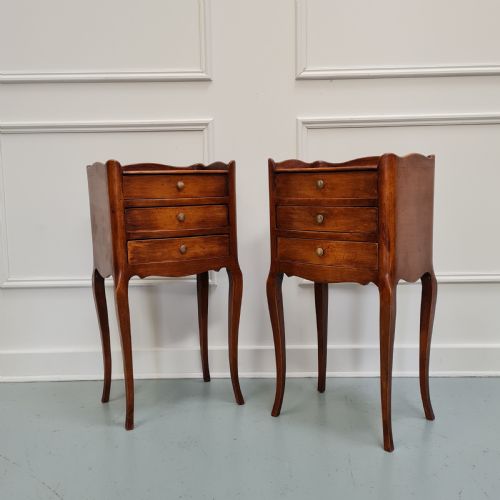 fig 1. Pair of Cherrywood Antique French Bedside Tables c1930