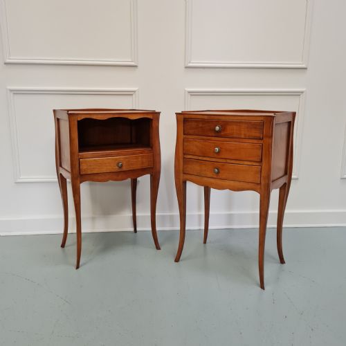 fig 1. Pair of Antique Cherry French Bedside Tables c1930
