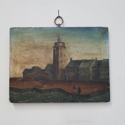 Antique Primitive Painting of Dunkirk Lighthouse C1840