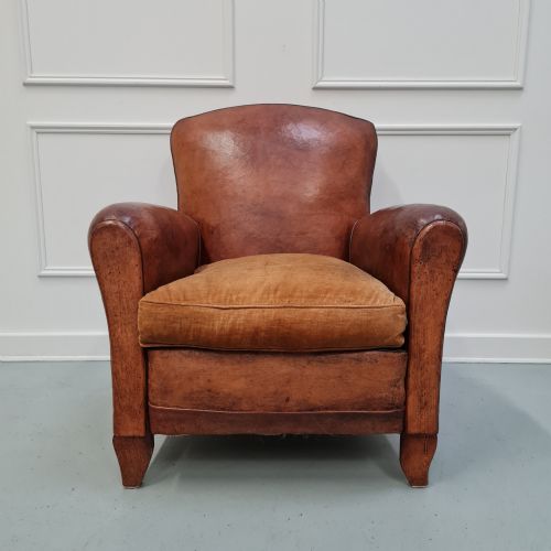 Handsome 1930'S Leather French Club Chair