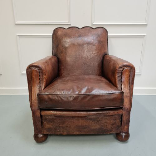 Large French Leather Club Chair C1930