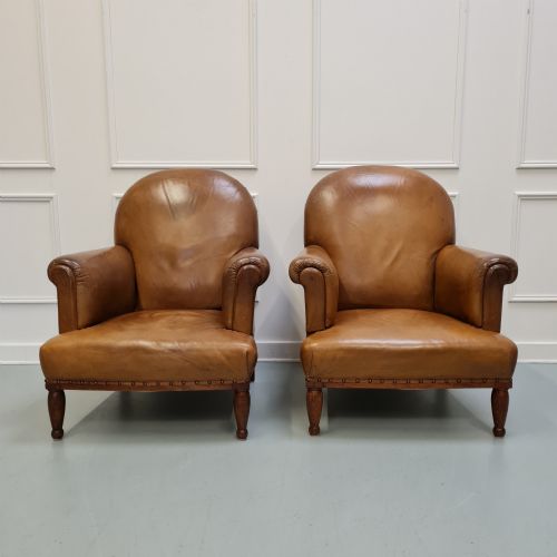 Pair of French Leather Library Chairs C1920