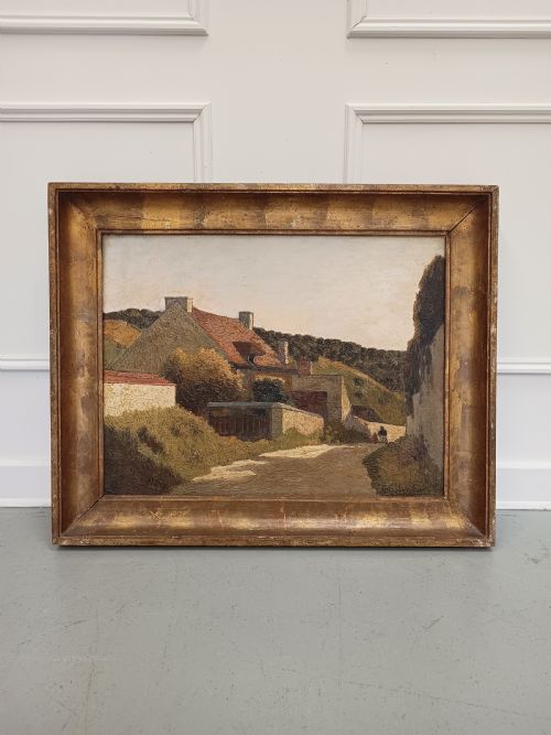 Large Antique Oil Painting of French Rural Scene 1934