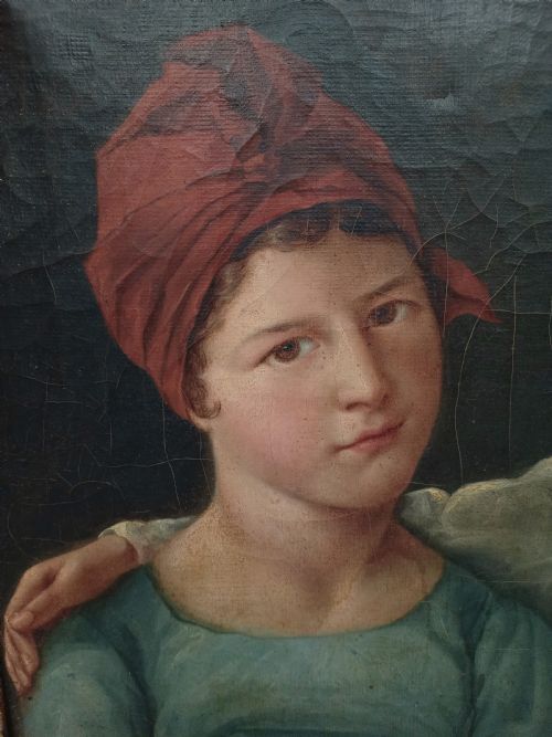 GEORGIAN ANTIQUE OIL PAINTING OF SIBLINGS - ADDITIONAL PHOTO 1