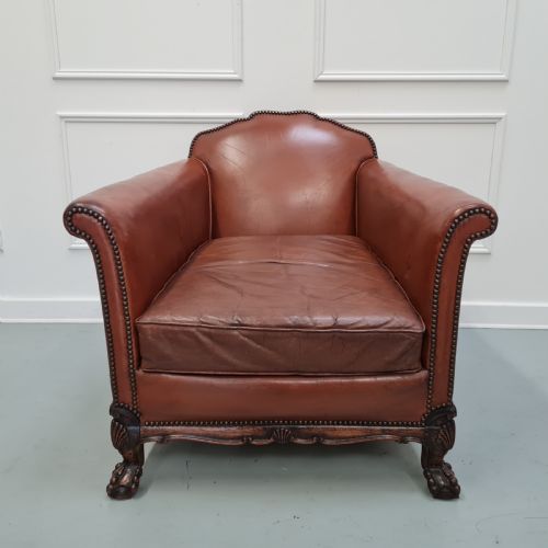 LARGE ANTIQUE LEATHER LIBRARY CHAIR C1930 - ADDITIONAL PHOTO 1