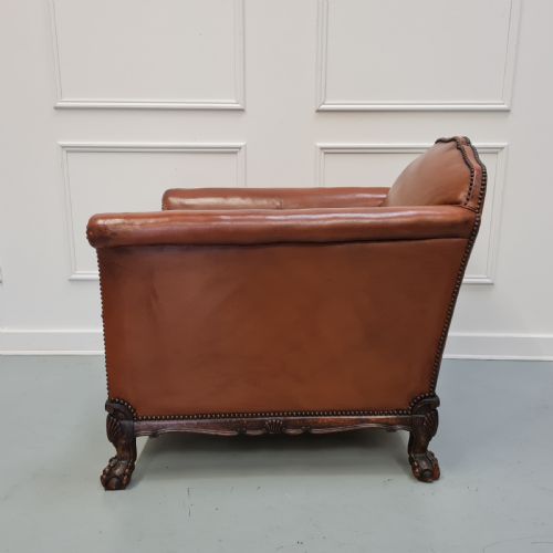 LARGE ANTIQUE LEATHER LIBRARY CHAIR C1930 - ADDITIONAL PHOTO 3