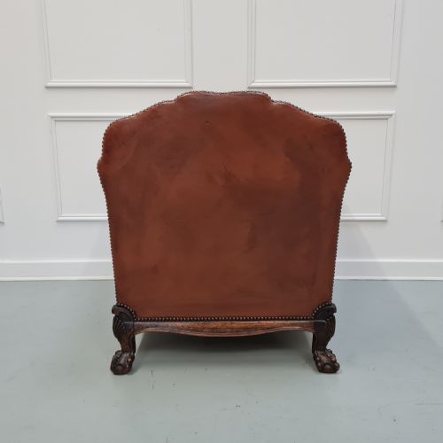 LARGE ANTIQUE LEATHER LIBRARY CHAIR C1930 - ADDITIONAL PHOTO 5