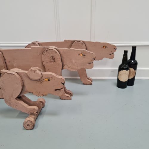 THREE ANTIQUE LARGE WOODEN TOY LIONESSES - ADDITIONAL PHOTO 4