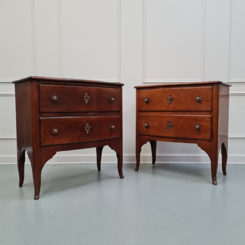 Rare Pair of Small Antique French Cherry Wood Commodes C1920