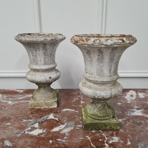 Pair of Small Cast Iron Victorian Urns C1890