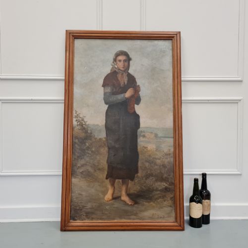 LARGE ANTIQUE FRENCH PORTRAIT OF WOMAN - ADDITIONAL PHOTO 4